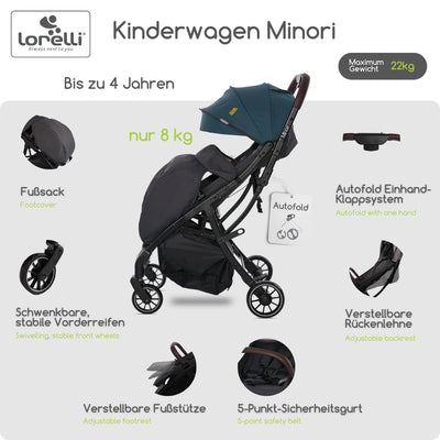 Lorelli Kinderwagen Minori, Sport Buggy klein zusammenklappbar, Autofold Einhand-Klappsystem, Nur 9,