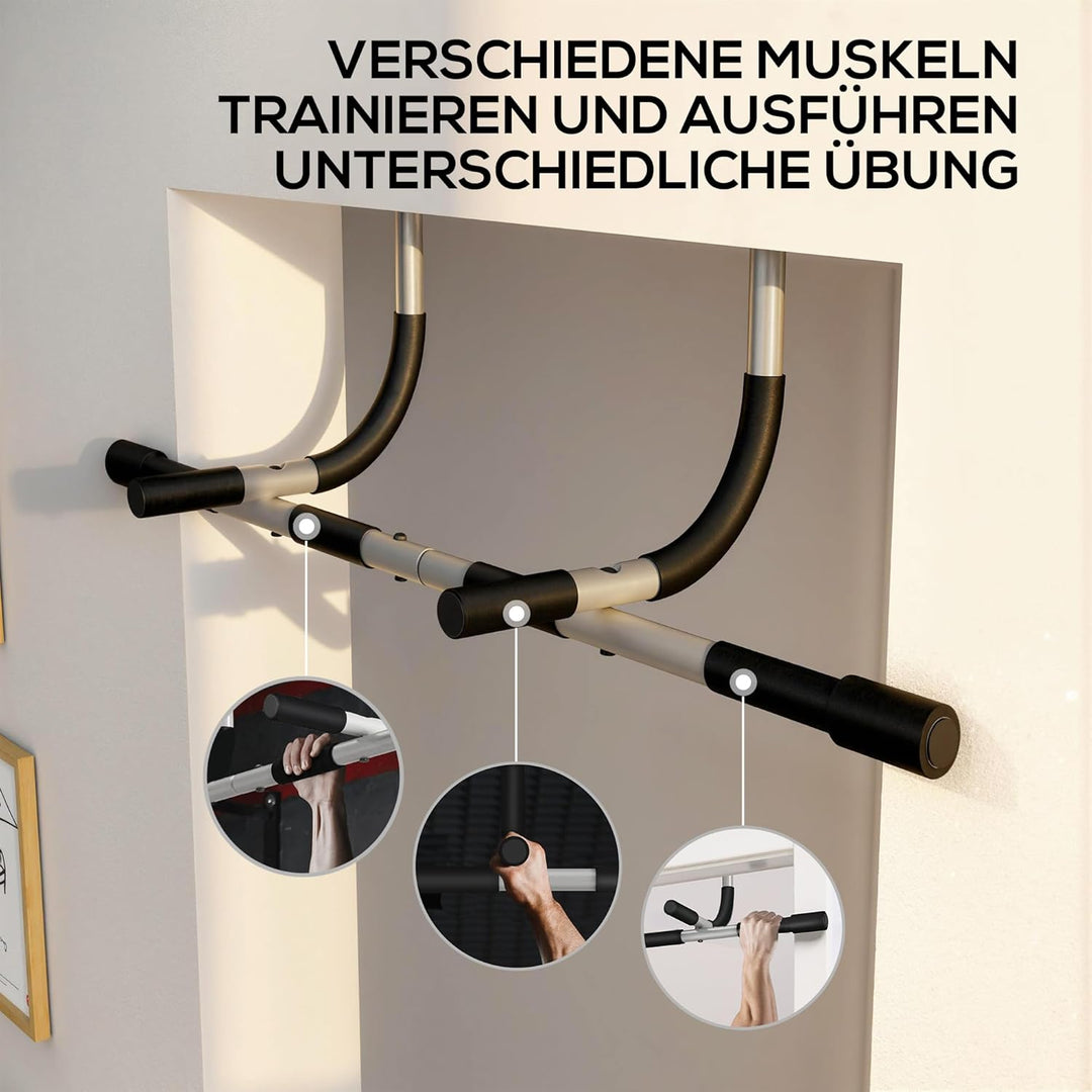 HOMCOM Klimmzugstange, Trainings Halterung, Multifunktions-Türreck, Stahl, Schaumstoff, PE, Schwarz+
