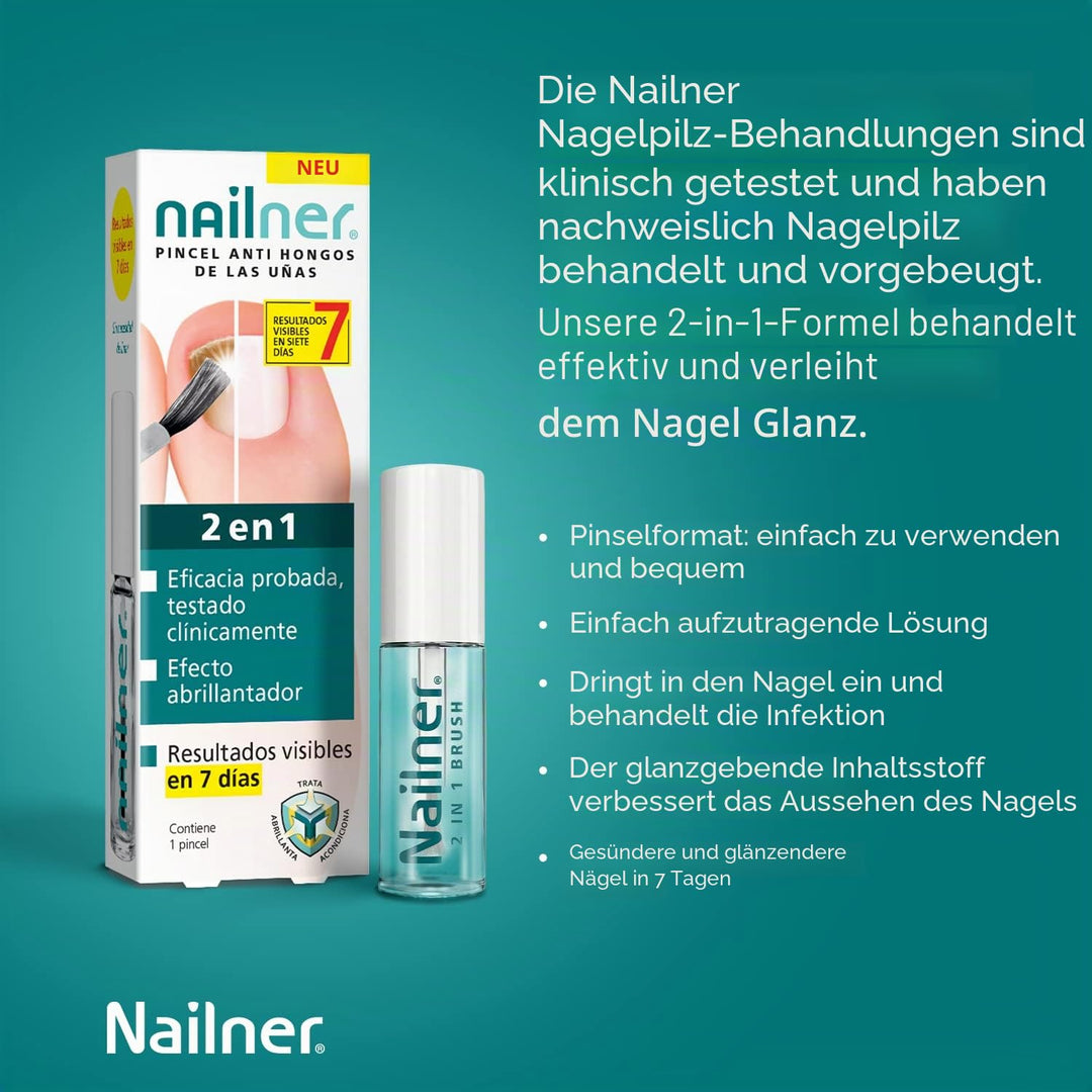 Nailner 2-in-1 Anti-Pilz-Pinsel für Nägel, 5 ml – Behandlung gegen Pilze an Händen und Füssen, sicht