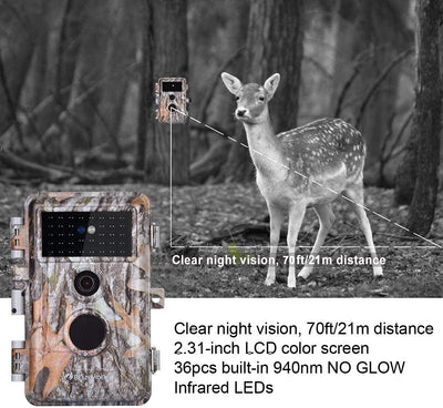 BlazeVideo WildKamera Beutekamera Nachtsichtkamera mit 32MP Foto 1296P HD-Video, 36-Stück LED Invisi