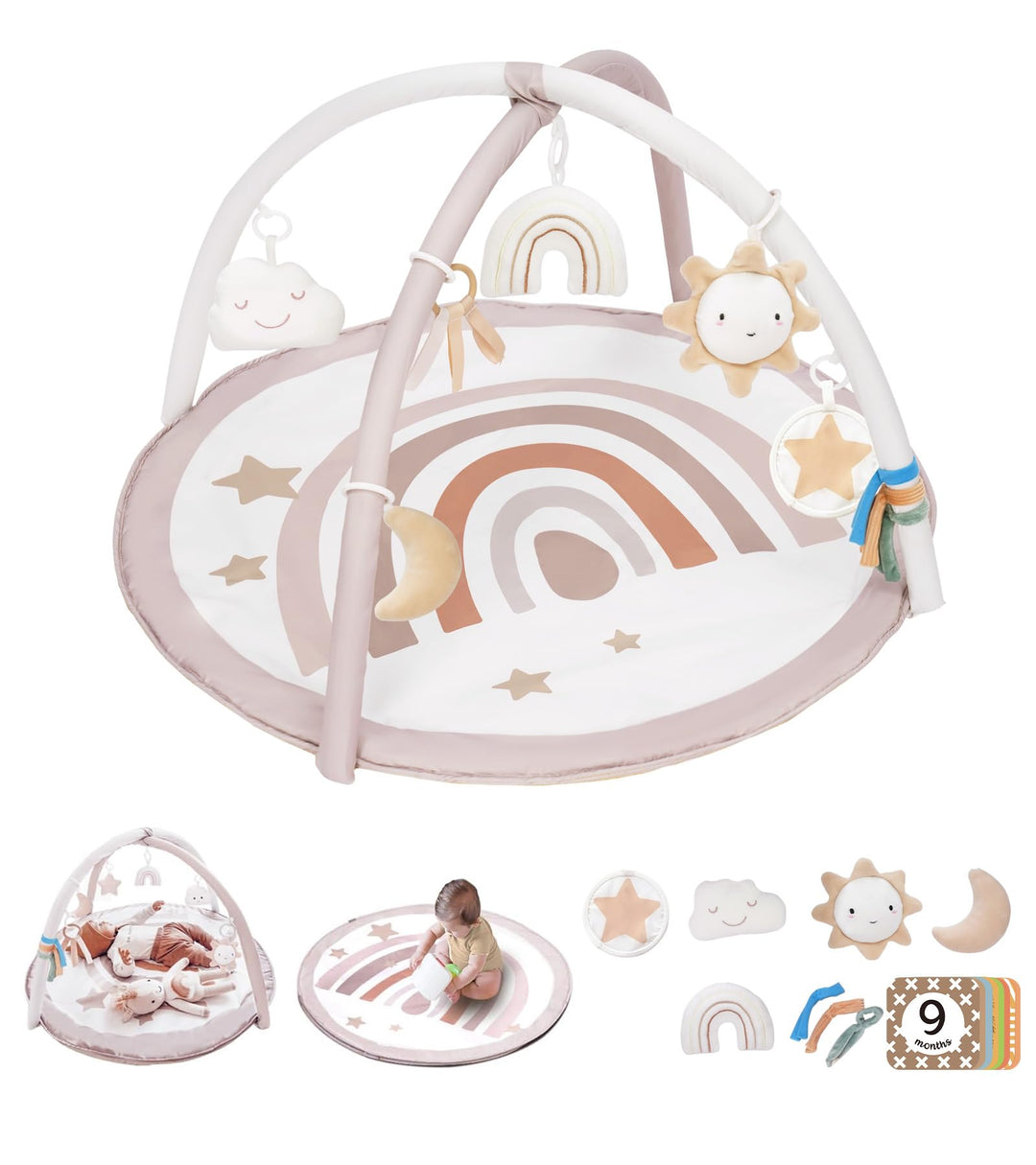 Mallify Baby Spielbogen, Aktivitätsmatte Spieldecke für Bauchzeit mit 7 abnehmbaren Spielzeugen und