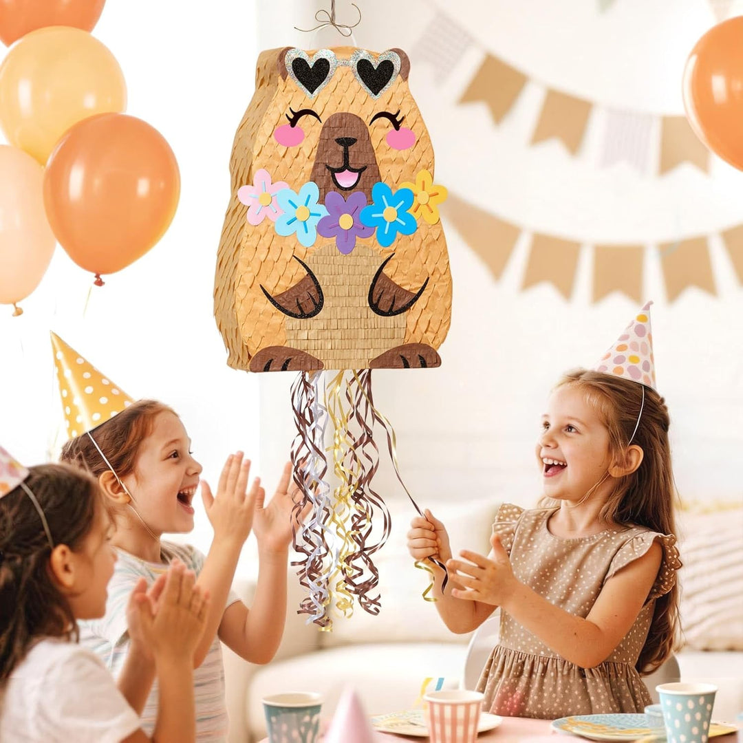 WERNNSAI Capybara Piñata – Tierische Partyspiele Kindergeburtstage Capybara Piñata mit Stock Augenbi