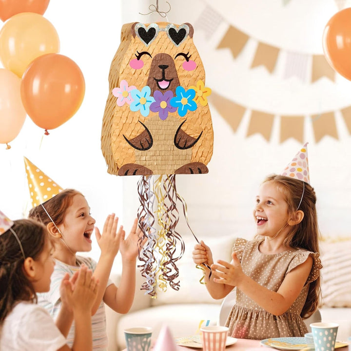 WERNNSAI Capybara Piñata – Tierische Partyspiele Kindergeburtstage Capybara Piñata mit Stock Augenbi
