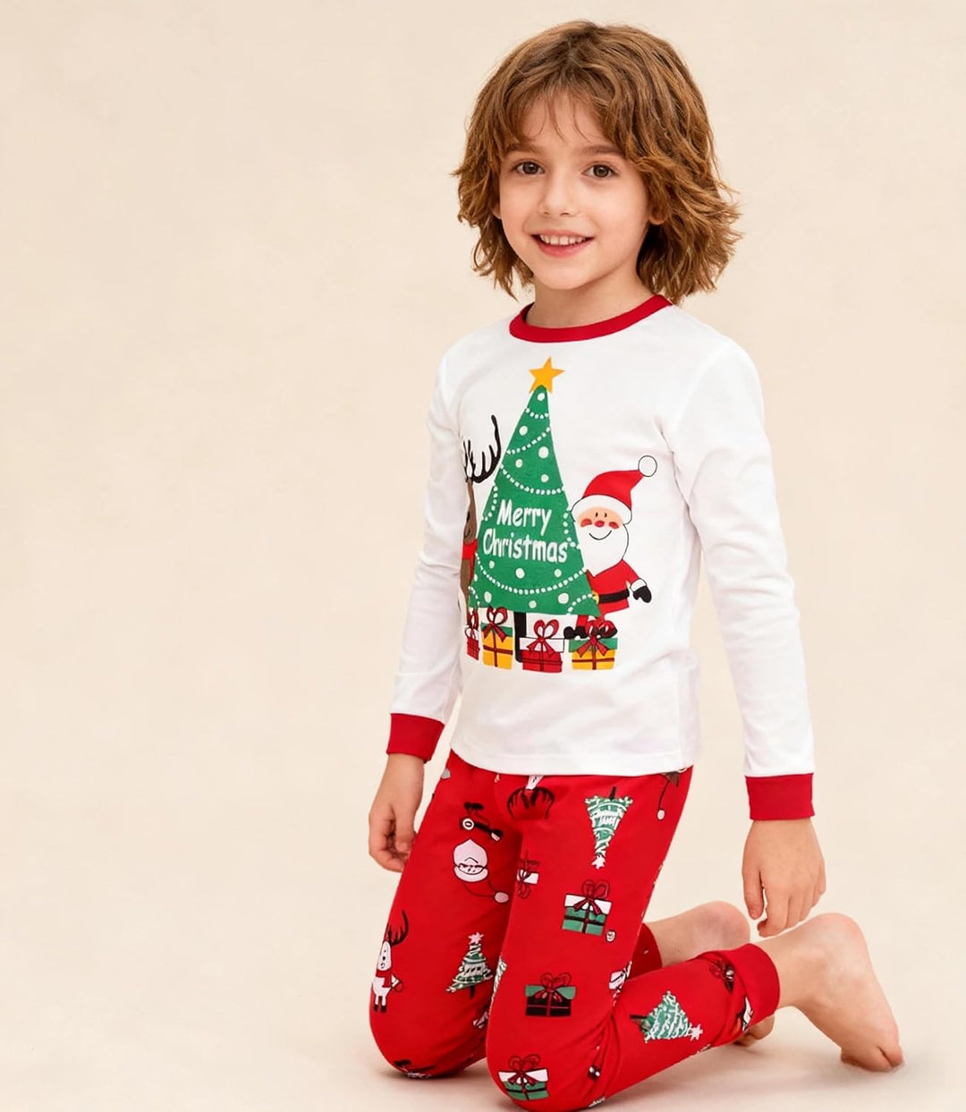 Weihnachts Schlafanzug Kinder Unisex Jungen Mädchen Weihnachten Nachtwäsche Langarm Baumwolle Christ
