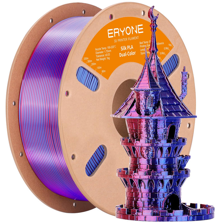 ERYONE Dual Zweifarbig PLA Filament 1.75mm, 3D Drucker Filament 1kg Spule +/- 0,02 mm, Rote und Blau