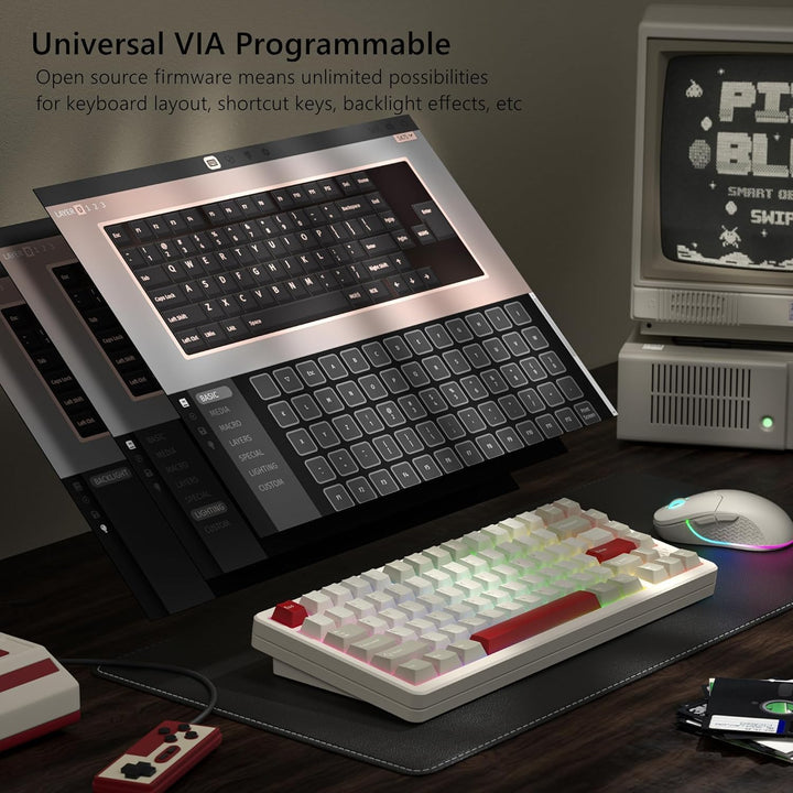 LQXQ SK75 75% Aluminium Wireless Mechanical Tastatur ANSI US, Pre-lubed POM Switches RGB Creamy Gami