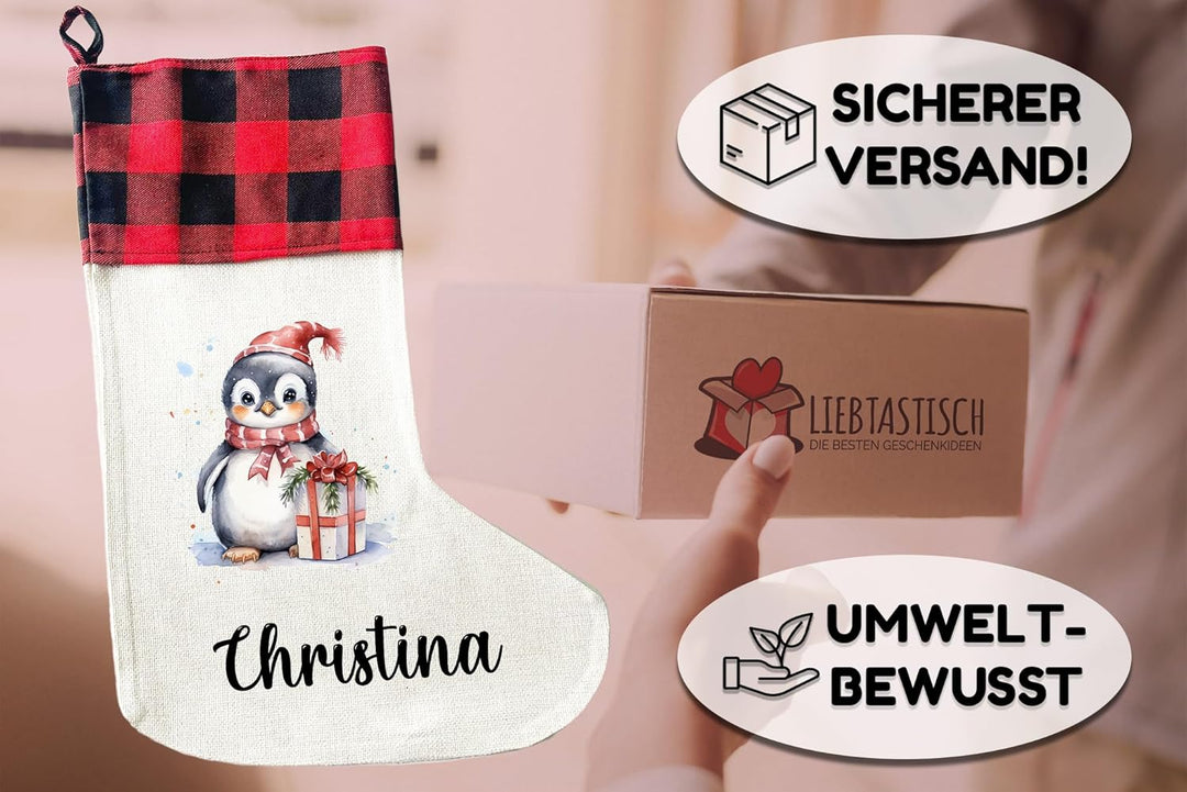 LIEBTASTISCH - Personalisierte Weihnachtssocken mit Tieren - 40cm x 30cm - Weihnachtsstrumpf zum Nik