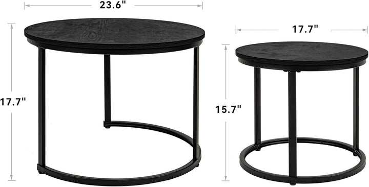 2 Stücke Beistelltisch Set rund, Couchtisch aus Holz mit Metallrahmen,Moderne Kaffeetische Satztisch