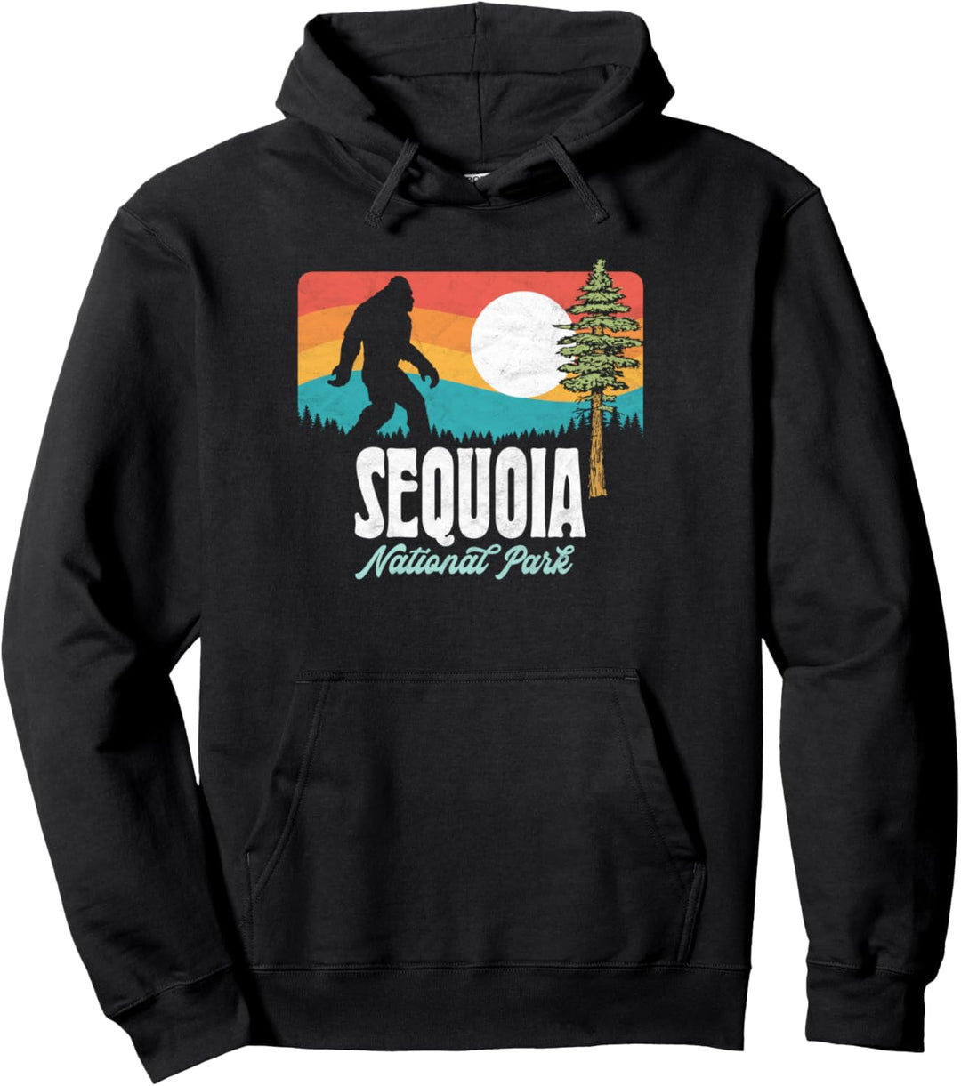 Vintage Sequoia National Park Bigfoot Mountains & Tree Retro Pullover Hoodie