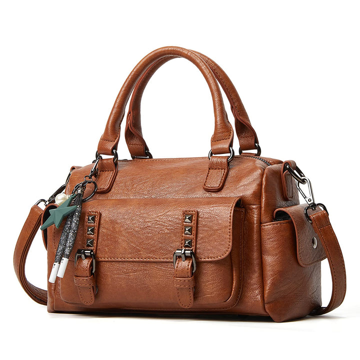 PORRASSO Retro Handtasche Damen Umhängetaschen Frauen Schultertaschen mit Anhänger Wasserdicht PU-Le