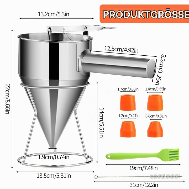 Teigspender Teigportionierer, 1.2L Teigportionierer Edelstahl Pfannkuchen Teigspender eigspender mit