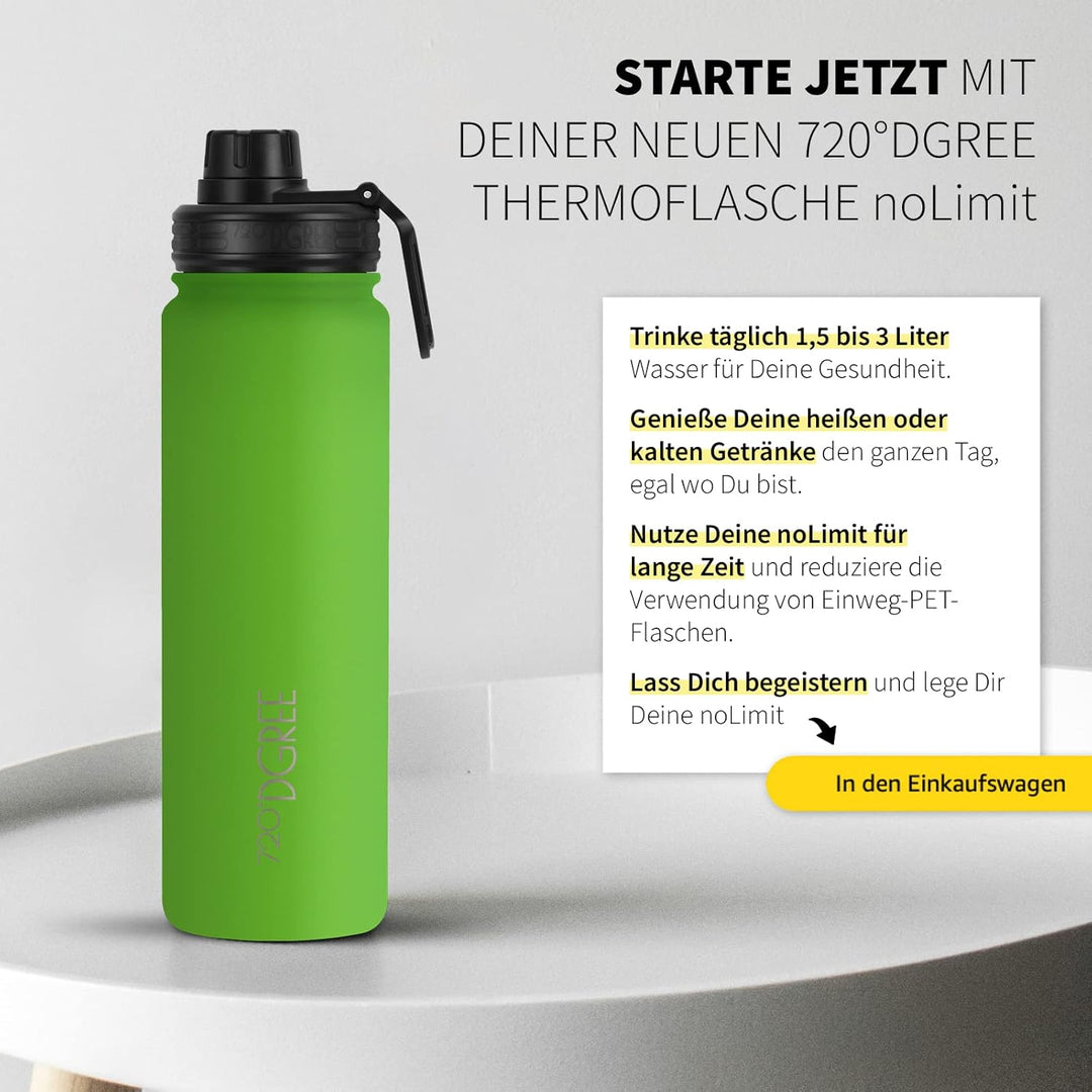 720°DGREE Edelstahl Thermo Trinkflasche 530ml “noLimit” +Früchtebehälter - Auslaufsicher, Kohlensäur