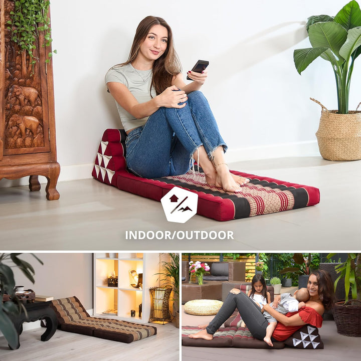 livasia Thaikissen mit 2 Auflagen, Dreieckskissen mit Sitzkissen, Keilkissen mit Kapok, Rückenkissen