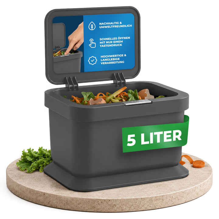 YourCasa® Biomülleimer Küche 5L - geruchsdichter Bio Mülleimer mit Deckel & Knopfdruck-Mechanismus -