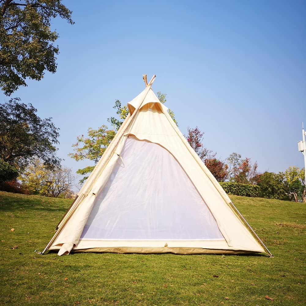 Siborter 2~3 Personen Campingplatz Beige Baumwolltuch Zelt Pyramid Teepee Zelt für die Familie