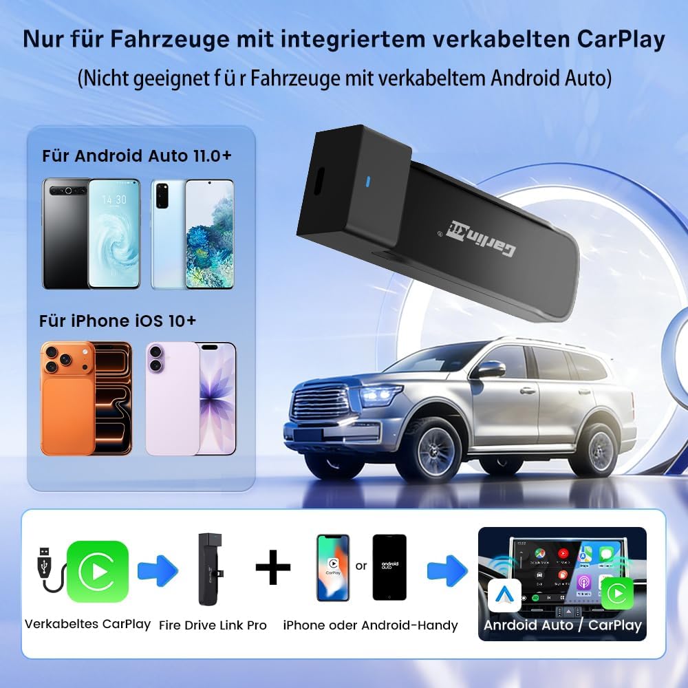 Carlinkit FireDrive Link Pro HDMI Car TV Converter für Fire TV Stick Streaming, Drahtloser Apple Car