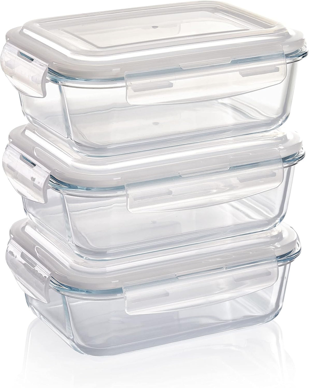 Grizzly Glas Frischhaltedosen, Set 3x 1040 ml, luftdicht, rechteckig, Click-Verschluss, vielseitige