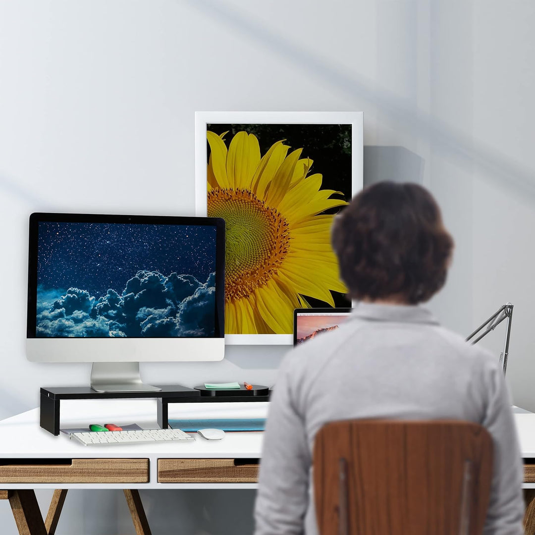 Relaxdays Monitorständer für 2 Monitore, verstellbar, ergonomisches Arbeiten, Bildschirmerhöhung Sch