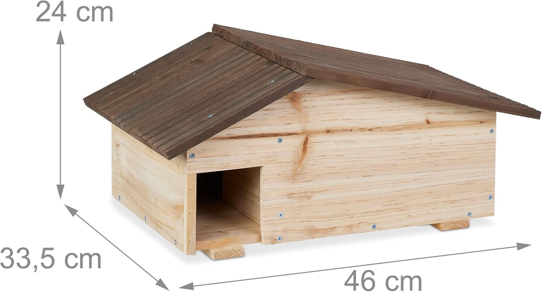 Relaxdays Igelhaus, Holz, Igelhotel mit Boden, 2 Kammern, Winterquartier für Igel, Garten, HBT: 24x4