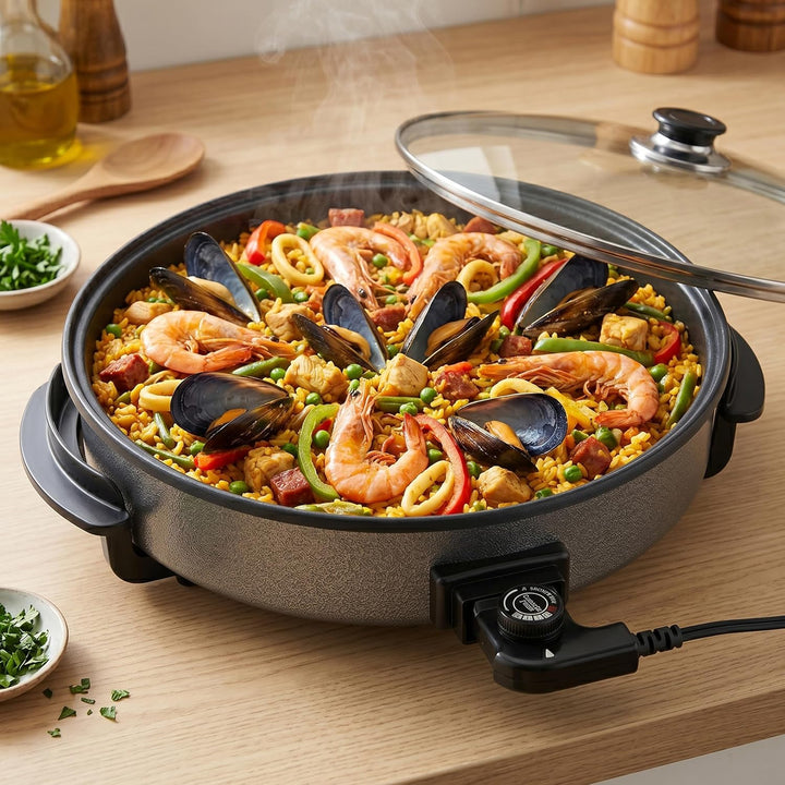 Shov Elektrische Pizzapfanne & Multibräter XL – 48cm Durchmesser, 7cm Tiefe | Partypfanne mit Antiha