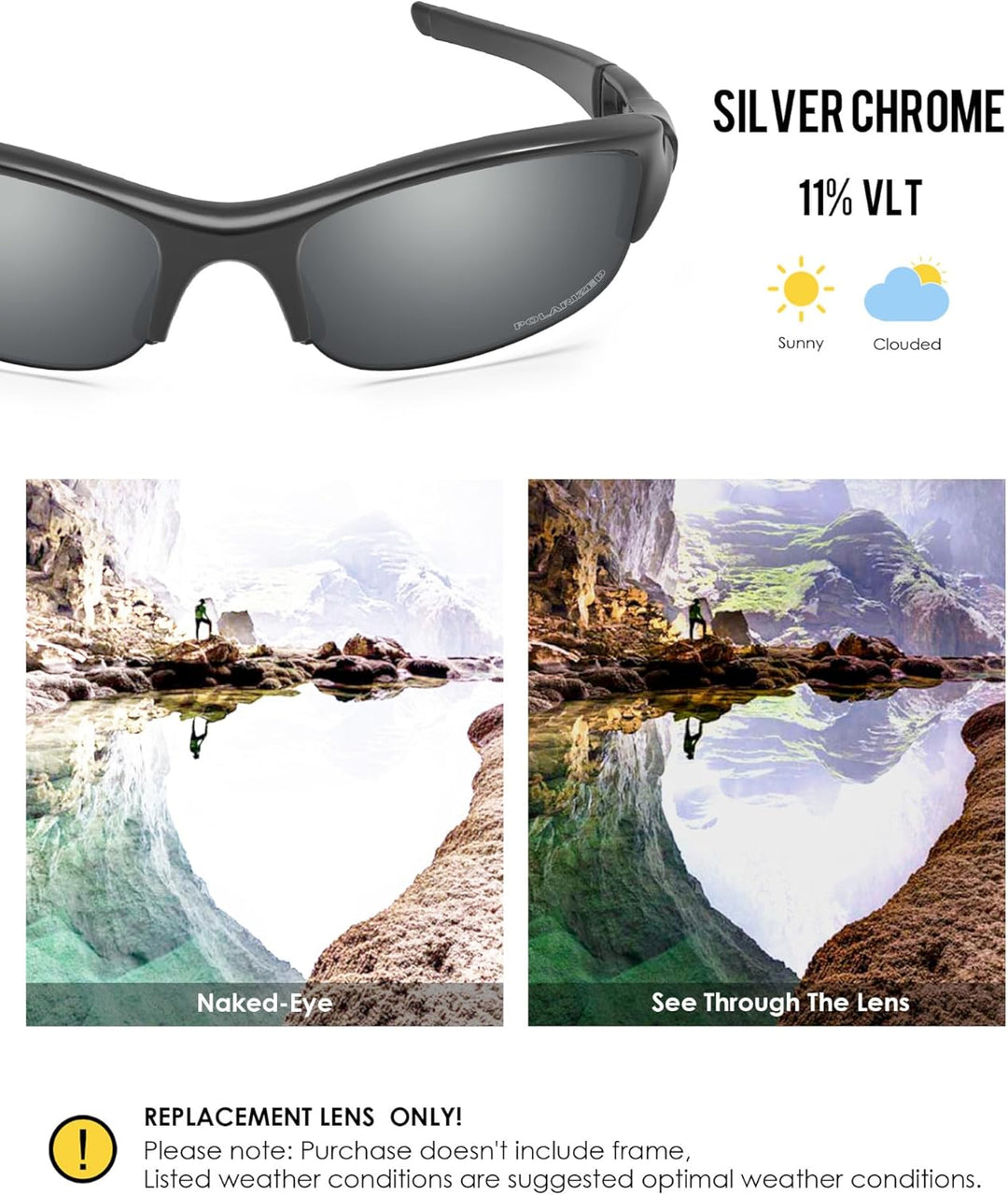 BlazerBuck Anti-salz Polarisierte Ersatzgläser für Oakley Flak Jacket Silberchrom Polarisiert Silber