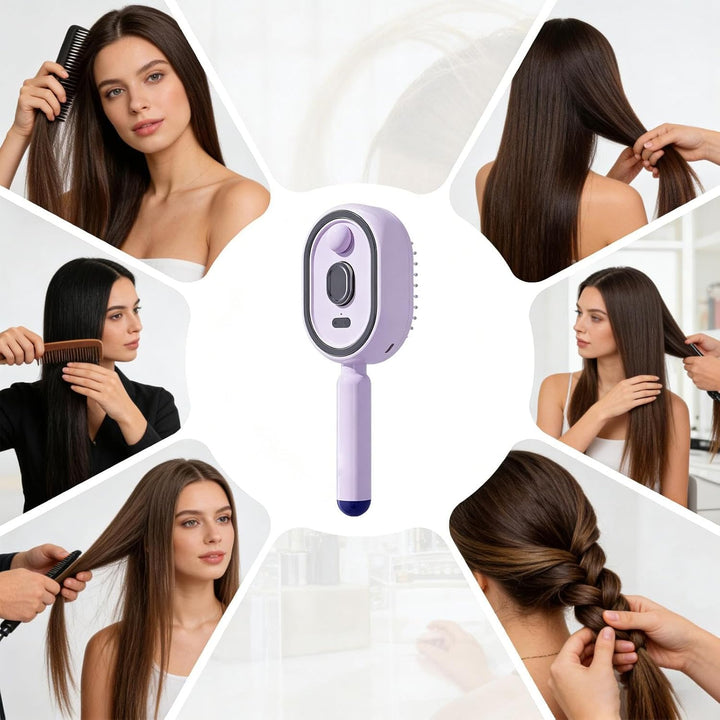 Haarbürste mit Dampffunktion | Antistatischer, Wiederaufladbarer Rotlicht-Luftkissen-Kamm,Anti-Frizz