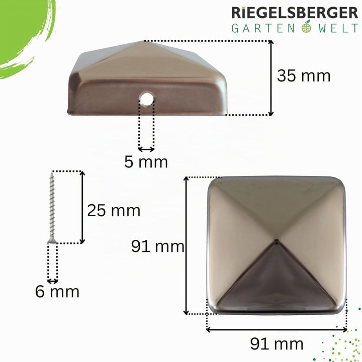 Premium Pfostenkappe 91x91 mm aus Edelstahl für Pfosten 9x9 cm Pyramide Zaunkappe Abdeckkappe 5 Stüc