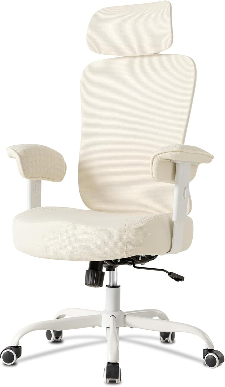 UEV Bürostuhl Ergonomisch bis 220KG Gaming Stuhl Wippfunktion beige | Schreibtischstuhl mit Armlehne