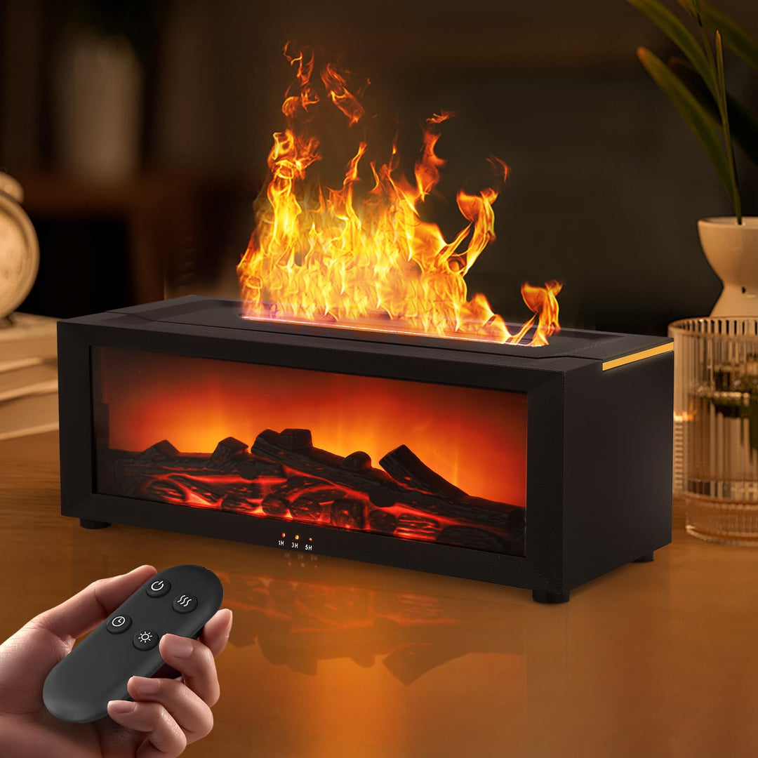 3D Flame Diffusor für ätherische Öle, Flammenbefeuchter Kamin, 150 ml mit Timer, Automatischer Absch