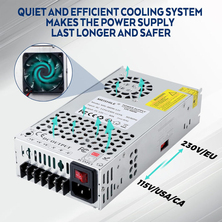 MEISHILE 12V 40A 480W Netzteil Schaltnetzteile Universal Stromversorgung AC to DC Transformator mit
