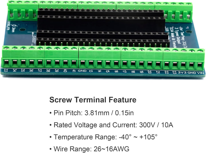 Kompatibel mit Teensy 3,5 / 3,6 / 4,1 Modul Breakout Board 48 Pin 3,81 mm Schraubklemmen-Erweiterung
