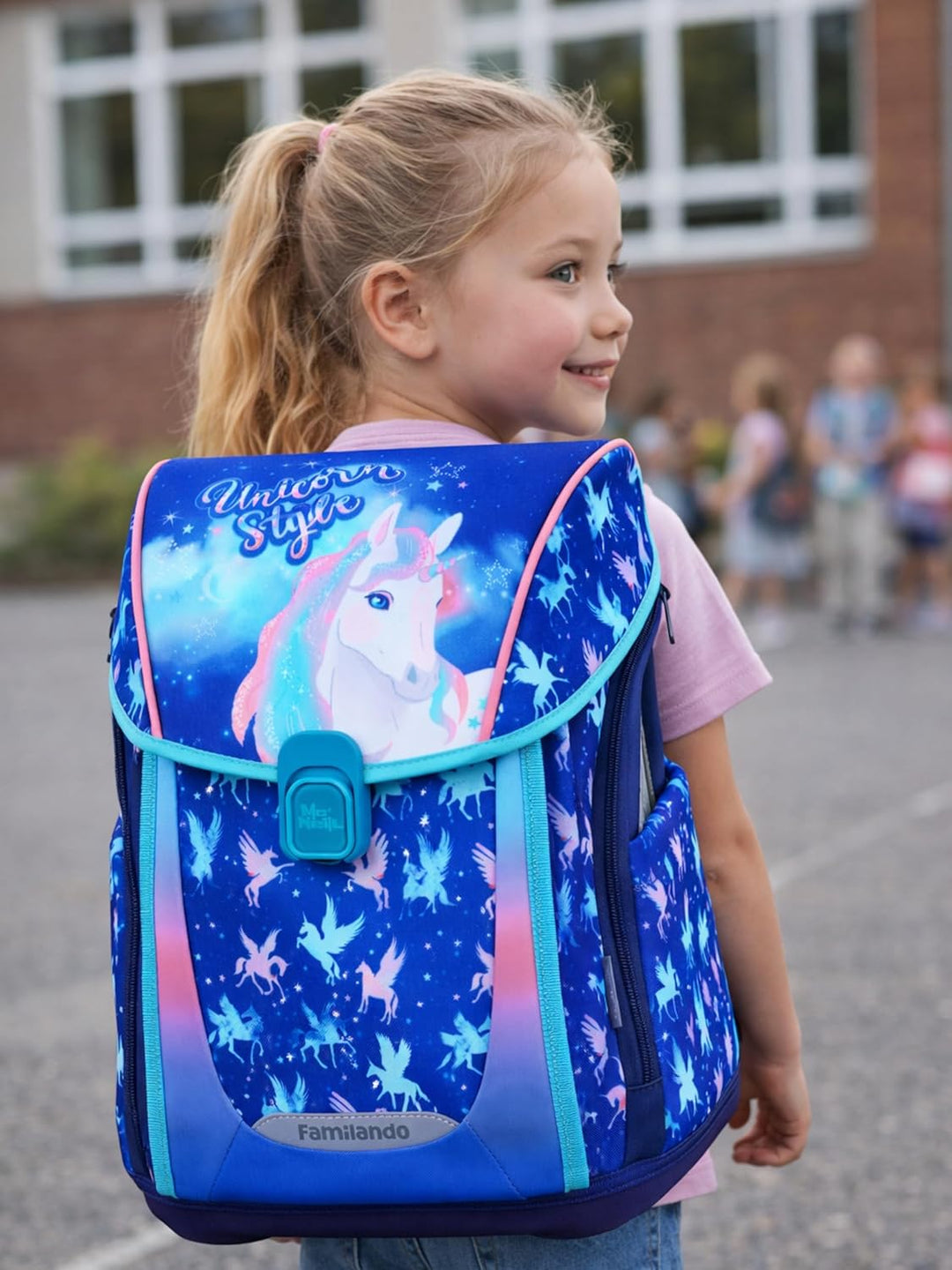 Familando - Premium Schulranzen Set - 6-teilig mit Sporttasche - Unicorn (Einhorn) - Ergonomisch, st