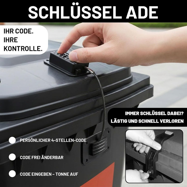 2 Stück Mülltonnenschloss Mülltonne Schloss - Sicherheitscode-Schloss für Mülltonnen 60-360L, ohne B