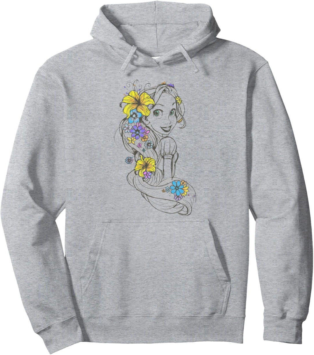 Disney Tangled Rapunzel Floral Hair Sketch Pullover Hoodie