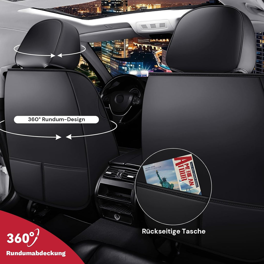 AutoSitzbezüge Leder für Honda HRV 2001-2026, Schwarz | Nappa Leder Auto Sitzbezug 5 Stück, Wasserdi