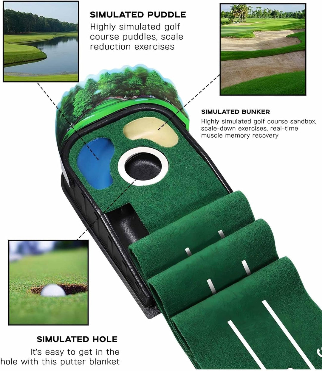 275x35CM Indoor-Golfmatte – Professioneller Übungsrasen für Zuhause, Büro und Garten | rutschfeste G