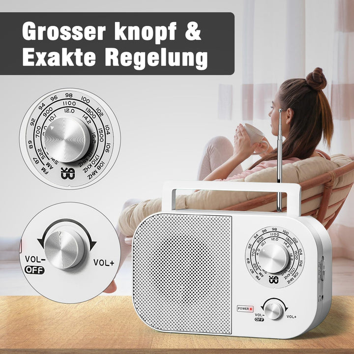 Tragbares Radio AM,FM,SW,UKW Kofferradio Netz und Batteriebetrieb, mit Bestem Empfang, Eingebautem L