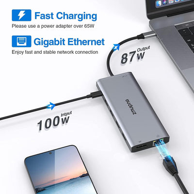 USB C Docking Station Dual Monitor,Triple Display USB C Hub, 14 in 1 Laptop Dockingstation mit 2*4K