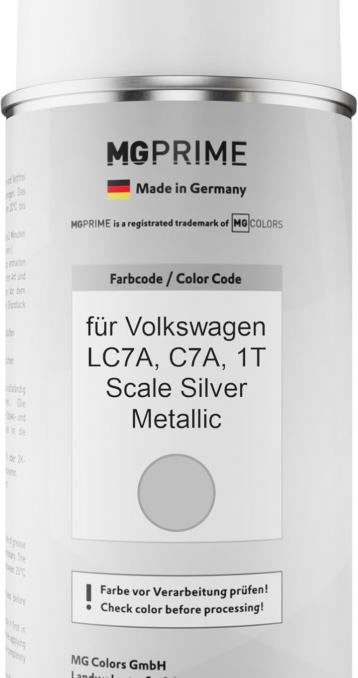 MG PRIME Autolack Sprühdosen Set für Volkswagen VW LC7A / C7A / 1T Scale Silver Metallic Basislack K