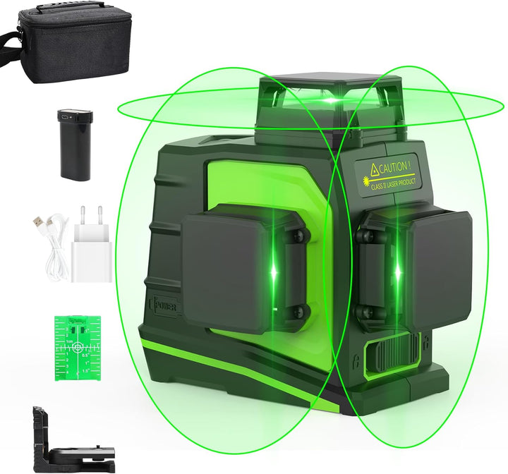 Huepar 3 x 360 Kreuzlinienlaser Grün, 360 Grad 3D Linienlaser Umschaltbare Selbstnivellierenden Lase