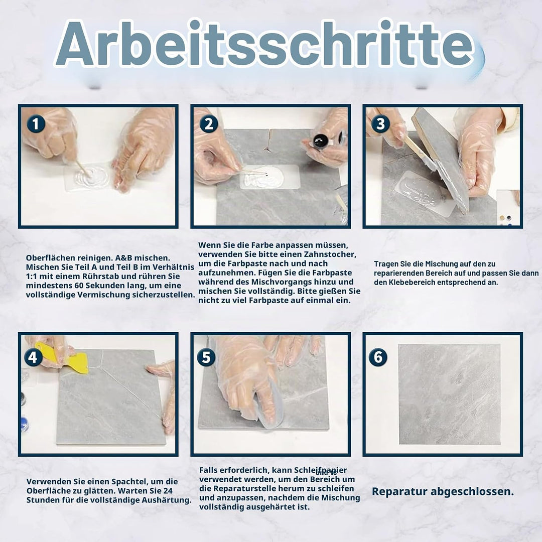 Fliesen Granit Marmor Reparatur-Set, Marmor Reparatur-Set (Farbabstimmung), Starkes und wasserdichte