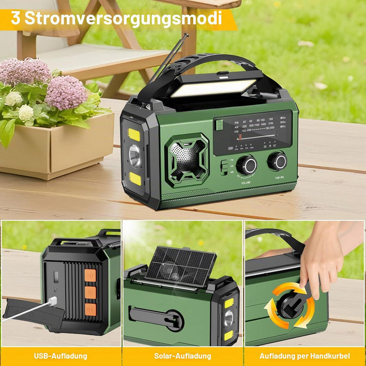 Kurbelradio- 27000mAh Notfallradio mit Kurbel und Solar, FM/AM Tragbar Solar Emergency Radio mit SOS