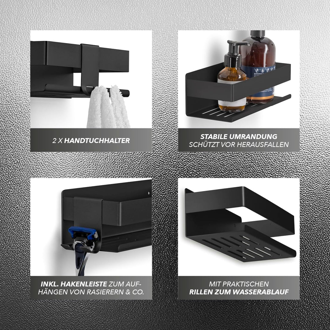 BENKSTEIN Duschablage | Duschregal zum Kleben oder Bohren | Duschkorb zum Hängen – auch ohne Bohren
