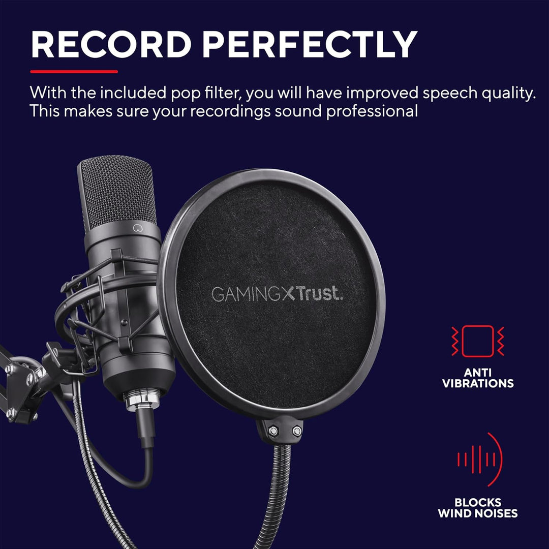 Trust Gaming 22400 GXT 252 Emita Plus Studio USB Mikrofon mit Arm und Popfilter, mit Nierencharakter