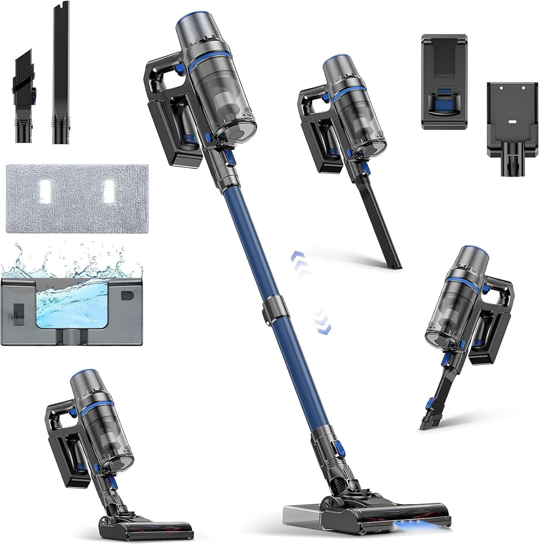 Olvy Akku-Staubsauger mit Wischfunktion, Tierhaare/Teppiche/Hartböden, Kabelloser 2-in-1, ohne Beute