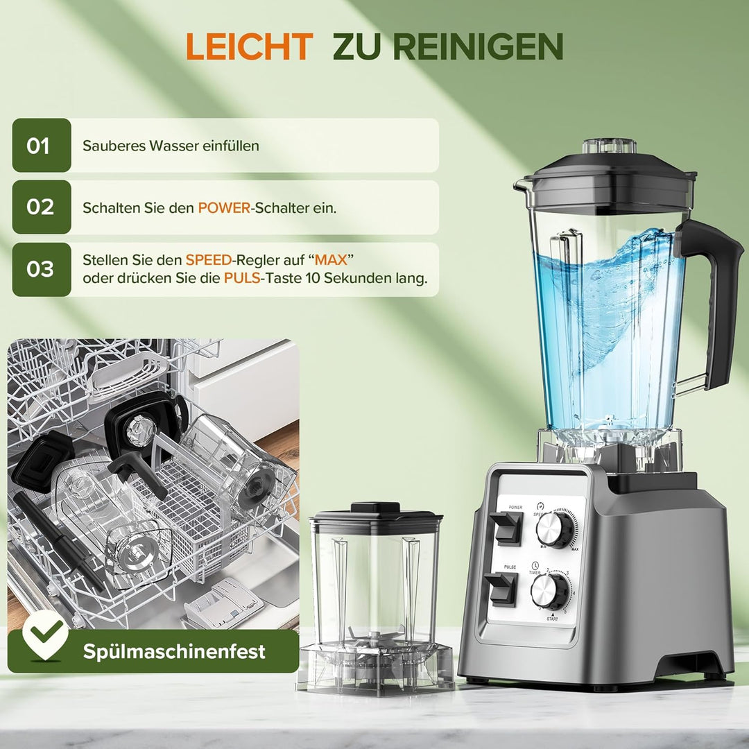 Teendow Standmixer, 1800W Smoothie Maker, Tischmixer mit 2,0-Liter-Behälter+ 600-ml-Kaffeemühle, Gee