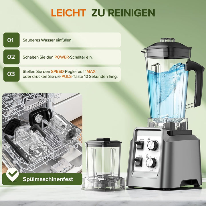 Teendow Standmixer, 1800W Smoothie Maker, Tischmixer mit 2,0-Liter-Behälter+ 600-ml-Kaffeemühle, Gee