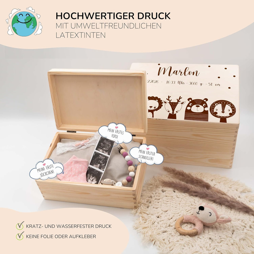 KIDSMOOD - Erinnerungsbox Baby, personalisierte Holzkiste mit Deckel, Ideal zur Aufbewahrung von Eri