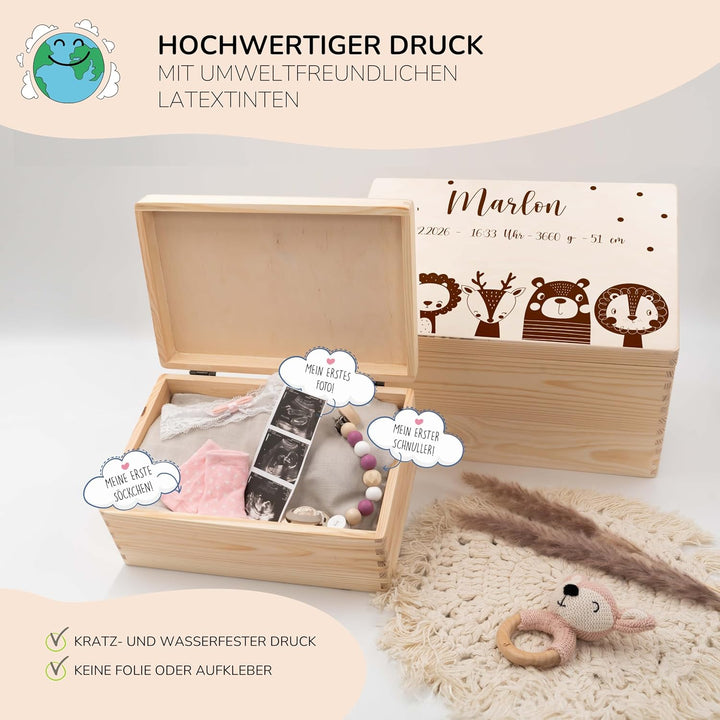 KIDSMOOD - Erinnerungsbox Baby, personalisierte Holzkiste mit Deckel, Ideal zur Aufbewahrung von Eri