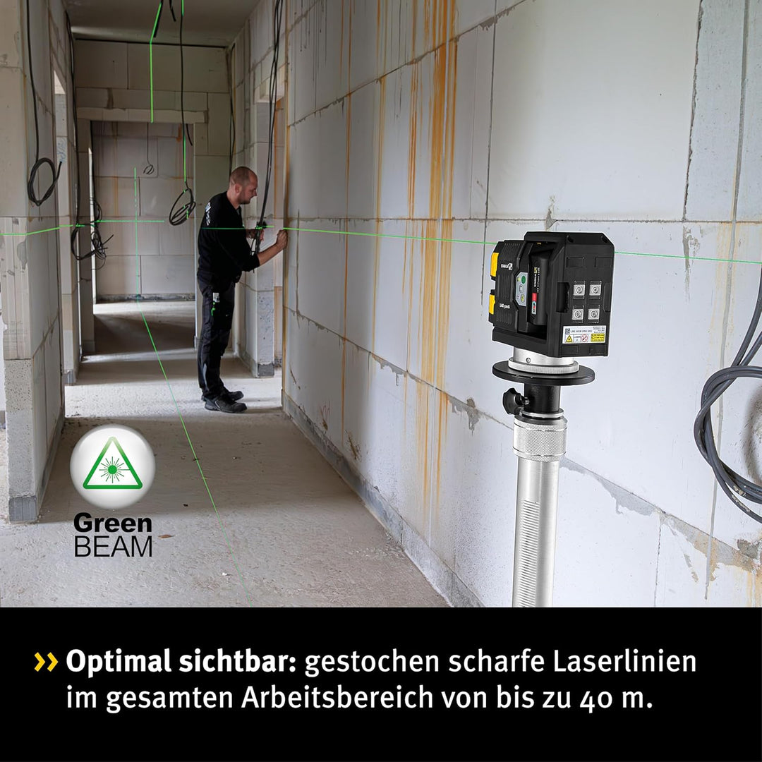 STABILA 12-V-System Kreuzlinienlaser grün LAX 500 G, selbstnivellierend, mit Lotpunkten, max. Reichw